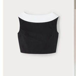 Destree Sleeveless Black Crop Top with White Boat Neck